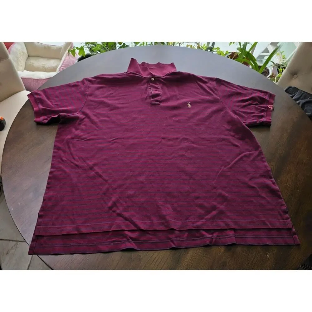 Polo Ralph Lauren 4XB‎ Big Grand Burgundy & Blue Striped Short Sleeve Polo Shirt